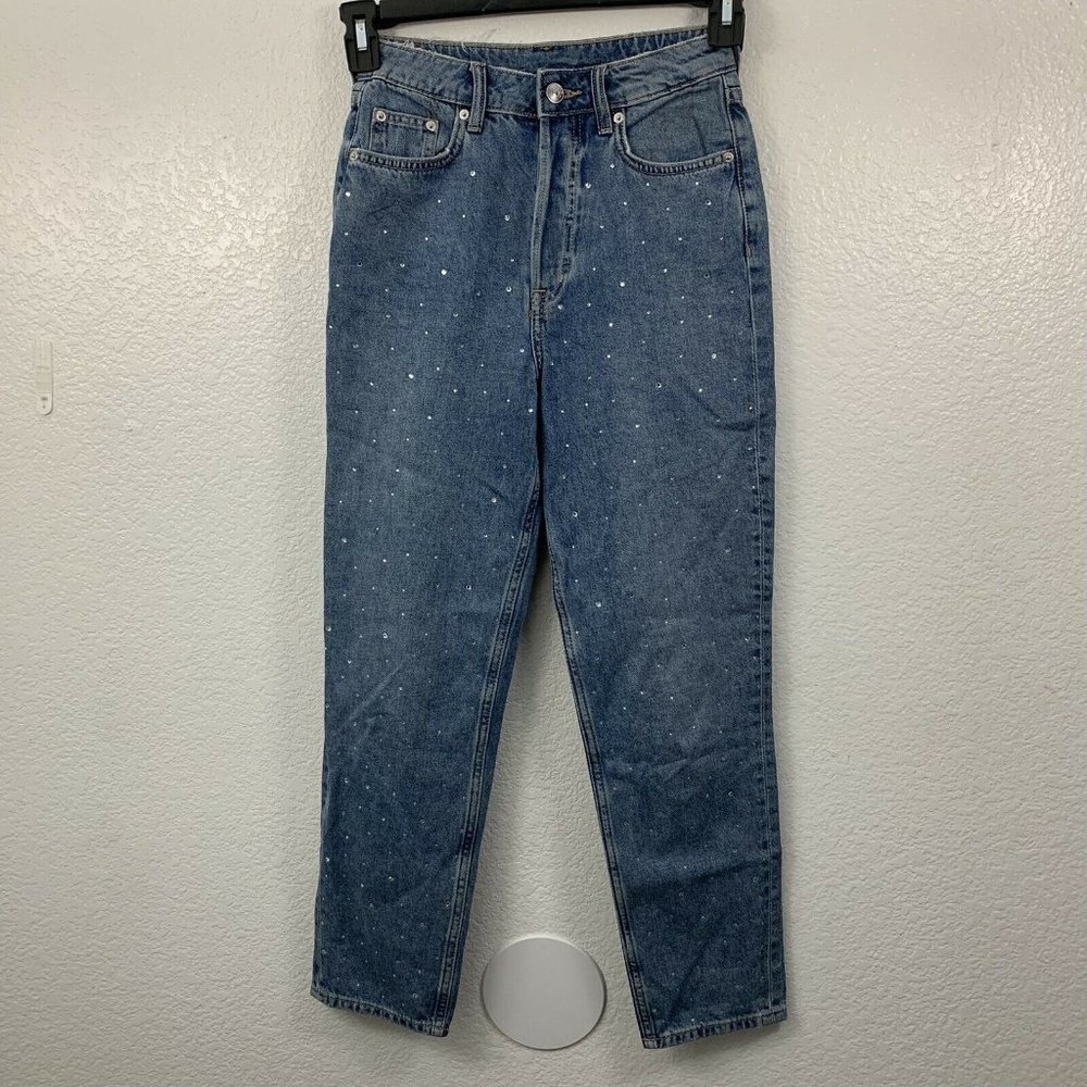HM Divided Rhinestone High Rise Button Fly Mom Jeans Ankle